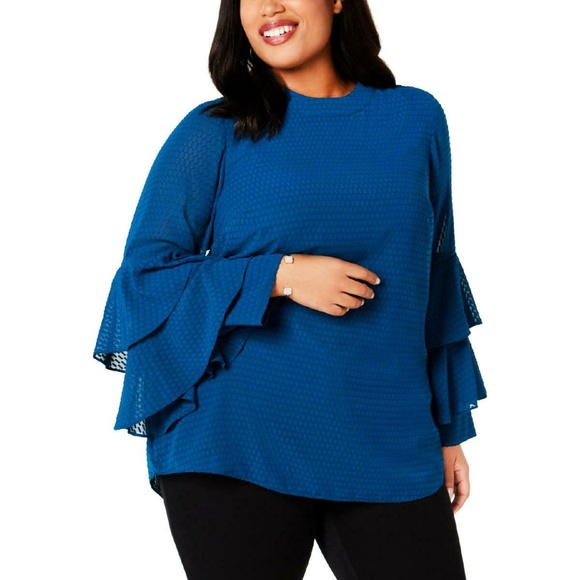 Alfani Womens Piped Flutter-Sleeve Top L, Cloud